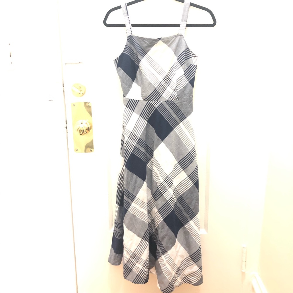 Maison Jules Gingham Dress in navy blue/white